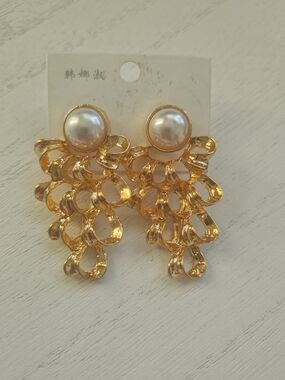 Gold Pearl Drop Statement Earrings